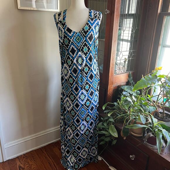 INC International Concept  Blue-Green Strappy Maxi Bodycon Dress Size XL Boho - Picture 1 of 17